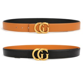Mens & Womens Reversible Leather Belt with Gold Buckle for Dress Casual and Jeans, width 1.3",One Reverse for 2 Colors (125CM(Waist38''~44''))