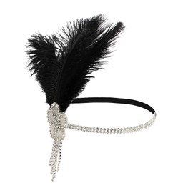 Flapper Headband 1920s Accessory Roaring 1920s Headpieces Great Gatsby Headpiece Tea Party for Women Headbands Feathers for Crafting Vintage Style Headpiece C28-Black