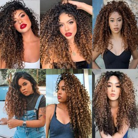 LadrXadr 22 24 26 inch Brown Human Hair Bundles Ombre Human Hair Bundles 1b/30 Kinky Curly Bundles Two Tone Black Roots to Brown Bundle Human Hair Extensions