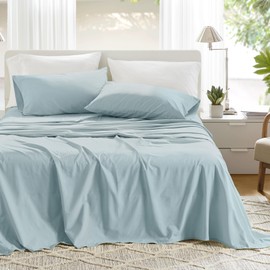 Comfort Spaces 100% Cotton Sheets King, Breathable & Soft Cotton Sheets, Naturally Cool Cotton Bed Sheets with 14" Elastic Pocket Fits up to 16" Mattress, All Season Sheet Set, Light Blue 4 Piece
