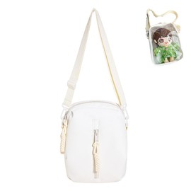 MORGEN SKY Pain Bag Otaku Bag Shoulder Bag Display Bag Clear Bag Pouch Diagonal Small 2WAY Transparent Vinyl W Zipper 20cm Plush Toy Outside Otaku Support Activity Pain Bag Cute Small B8355, beige