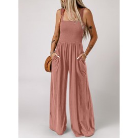 Dokotoo Womens Casual Loose Overalls One Piece Sleeveless Jumpsuits for Women Stretchy Wide Leg Long Pant Rompers Jumpsuit with Pockets Small Rose Pink
