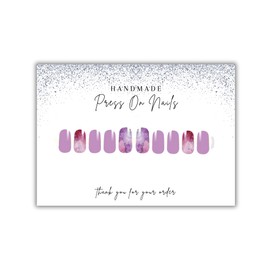 Handmade Acrylic Press On Nails Display Card | 5x7” 30 pk | w/Application Aftercare Instructions Inserts Glitter Sparkle for Packaging in Holographic Bags w/Double Sided Tape