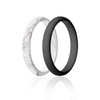 ROQ Silicone Rubber Wedding Ring for Women, Thin Stackable Rubber Silicone Wedding Band, Bridal Jewelry Set, Promise Ring, Point Pave Edge, 2.5mm Wide 2mm Thick, 2 Pack, Marble & Black, Size 4