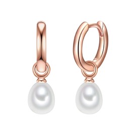 Valero Pearls Women's Creole Earrings Sterling Silver 925 Rose Gold-Plated Freshwater Cultured Pearls White - Earrings for Women in Rose Gold Colours with Freshwater Pearl, Sterling Silver