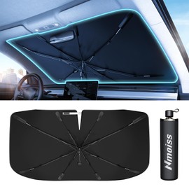 Upgrade Nmoiss Windshield Sun Shade Umbrella - [Vinyl Coating Heat Shield] Protect Car from Sun Rays & Heat Damage Keep Cool and Protect Interior, Spring Structure Edge Medium 56" L x 31" W
