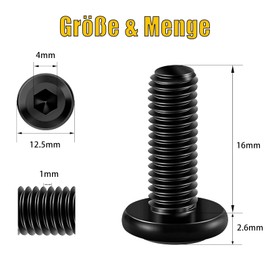 Pack of 30 M6 x 16 Flat Head Screws Hexagon Socket Stainless Steel A2 V2A Full Thread Black Oxide with Hex Key