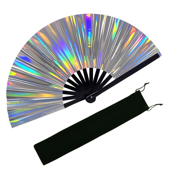EOSAU Large Holographic Rave Fan Folding Hand Fans for Line