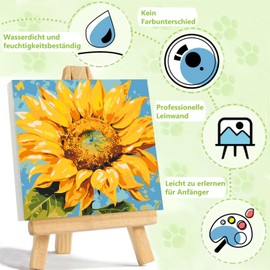Paint by Numbers Adults with Frame, DIY Sunflower Paint by Numbers Adult, Painting by Numbers Set for Gift and Home Decoration, 20 x 20 cm, Without Easel