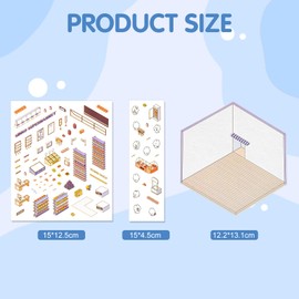 LALASTYLE 4 Sets DIY 3D House Stickers,3D Stickers Scene,Paper House Stickers,3D Miniature Scene Stickers,Make Your Own Bookstore,Restaurant,Supermaket & Coffee Shop