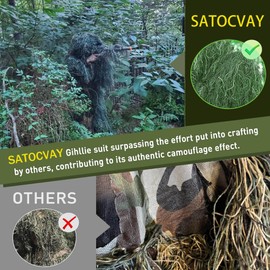 SATOCVAY 5 in 1 Ghillie Suit, 3D Camouflage Hunting Apparel for Men/Youth/Kid Including Jacket, Pants, Hood, Carry Bag (XL/XXL)