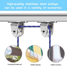 FSHIHINE Metal Pulleys Block 4 Pack Pulley Roller Smooth Wheel with Ball Bearings Deck Pulley Block Drectional Wall Pulley for Sun Shade Sails Wave Sunscreen Canopy Cover DIY Kits for Handling Moving