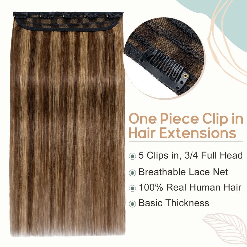 Elailite Real Hair Clip-In Extensions 1 Weft #4P27 Medium Brown