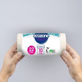 Ecozone Caddy Liners, 100% Compostable & Biodegradable Bin Bags, 10 Litre Size, Strong Tear Resistant, Eco Friendly Vegan Natural Sacks Made from Plants, Plastic Free (Roll of 22), Green