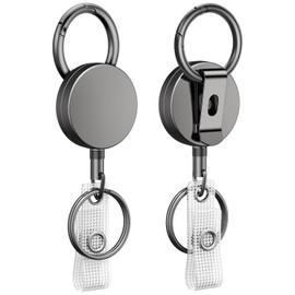 Uniclife 2 Pack Heavy Duty Retractable Badge Reel for Badge Holder Metal Retractable Keychain All Metal Casing with Stainless Steel Spring Coil 60 cm Nylon Rope Carabiner Belt Clip and Key Ring