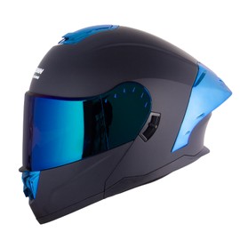 Crown Racing Motorcycle Helmets Blue Modular Full Face Helmet Flip up Dual Visor Helmet for Men, DOT Approved
