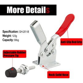 cersaty GH-201-B Adjustable Toggle Lever Tensioner Horizontal with 1 GH-201 Toggle Clamp for Machine Operation, Welding, 90 kg Clamping Force, Pack of 4