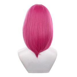 Aadesso Deep Pink with bangs 40cm/1.31' Shoulder-length Anime Cosplay Wig Heat resistant Straight Synthetic Hair Wig