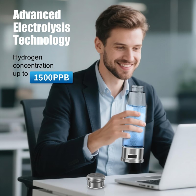 Hydrogen Water Bottle 5-Min Electrolysis 15.22OZ 1500 PPB Water Ionizer