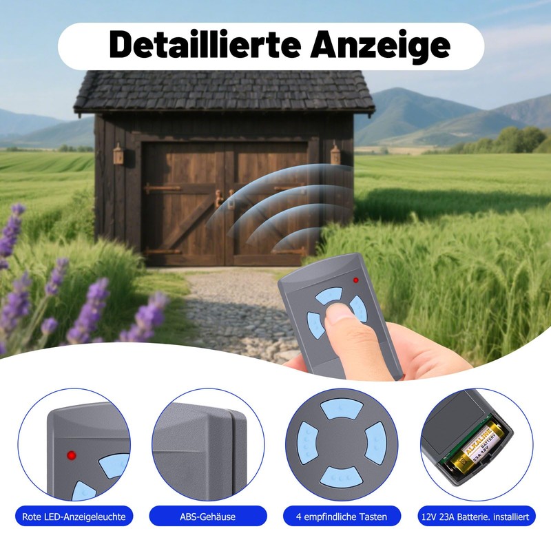 1 x Replacement for Hörmann Handheld Transmitter, Garage Door Opener