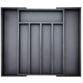 Expandable Bamboo Kitchen Drawer Organizer Utensil Tray Black Wood Silverware Organizer Adjustable Wooden Cutlery Tray for Fork Spoon Organizer Large Cooking Utensil Holder Drawer Flatware Organizer