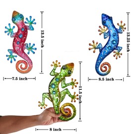 Tuokiuhn Metal Lizards Outdoor Decor Metal Gecko Wall Decoration Geico Lizard 13.5 * 8.5 Inch 3 Pack Set Suitable for Hanging in Yard Or Fence