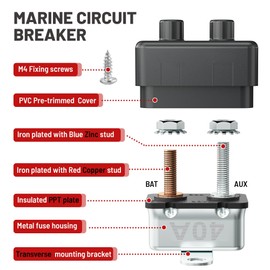 RED WOLF (40A 4PCS) DC 6V-50V Automatic Reset Circuit Breaker #10-32 Stud Bolt Type Circuit Breaker with Metal Fuse Housing Pre-Trimmed Cover Reusable for Boat Marine Trolling Motor RV Battery System