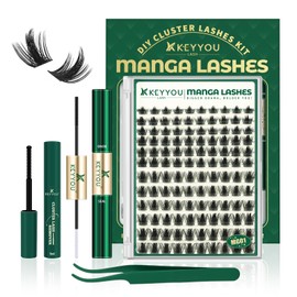 KEYYOU Manga Lash Clusters Kit 8-18mm Eyelash Clusters Kit DIY Lash Extension Kit Natural Fairy Cluster Lashes with Lash Bond Seal Remover Applicator Soft Thin Band(MG01)