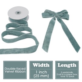 HUIHUANG Dusty Blue Velvet Ribbon 1 inch Double Face Thick Velvet Ribbon Blue Velvet Ribbon for Christmas Tree Ornaments, Gift Wrapping, Wreath Decor, Bows, Crafts, Wedding Decor- 10 Yards