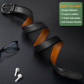 BULLIANT Men's Leather Belt for Jeans, 31 mm Wide Belt, Size Solid, Black7618