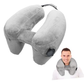 MAGICLULU Inflatable Travel Neck Pillow with Hood Support for Airplane Bus and Train Lightweight Portable Easy to Clean Sturdy Design for Comfortable Travel