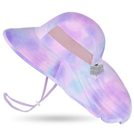 Kids Sun Hat UV Protection Unicorn Summer Beach Play Hats Wide Brim Neck Flap for Girls Boys, Light Purple, 3-24 Months