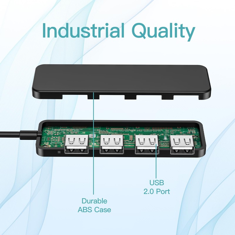 USB Hub, 4-Port USB 2.0 Hub Ultra Slim Portable USB