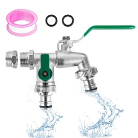 Double Garden Tap, Outdoor Garden Tap 3/4inch BSP, Zinc Alloy Rust and Antifreeze Double Output Faucets for Garden Washing Machine Rain Barrel(Green)