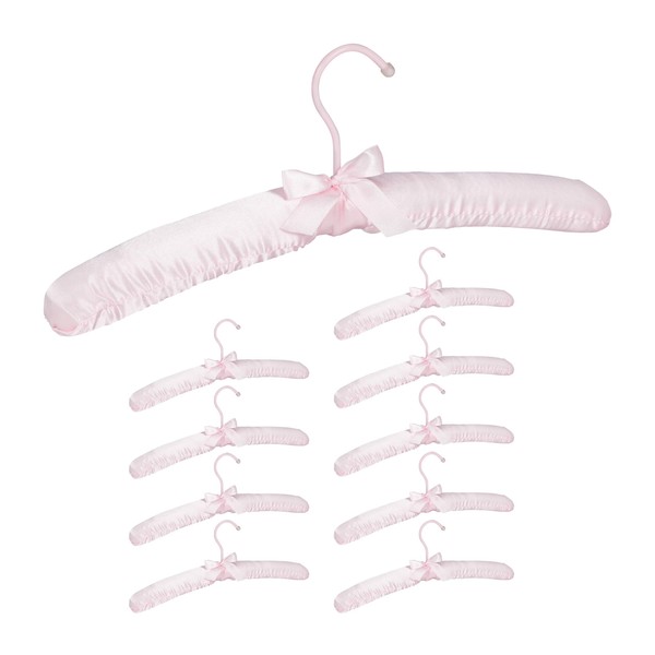 Relaxdays Satin Coat Hangers in Set of 10, Padded Hooks, 360° Swivel Hook, Decorative Bow, 38 cm, Pink