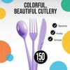 Party Solids Lavender Plastic Silverware Heavy Duty 150 Pieces Lavender