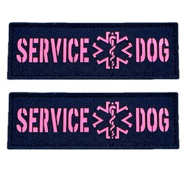 2 Pack Black Pink Glow in Dark Laser Cut Tactical Dog Patches Service Dog ，in Training,DO NOT PET, Tags with Hook and Loop Patches for Vests and Harnesses (Service Dog)