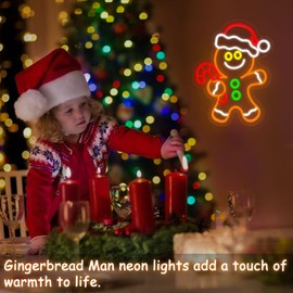 Gingerbread Man Neon Sign for Christmas Decor, Dimmable Christmas Neon Signs for Wall Decor, LED New Year Neon Lights for Kids Room, Living Room, Birthday, Party, Club, Girls, Boys