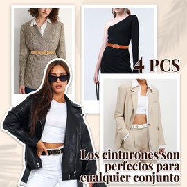 Lukovee 4pcs Cinturón Para Mujer, Ajustable De Piel Con Hebilla Dorada, De Moda Para Pantalones Y Faldas, De Vestir (Largo 108 cm)