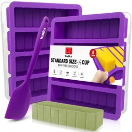 Walfos Silicone Butter Mold with Lid and Spatula (Purple), Walfos Non-Stick Butter Tray Fits Standard Butter Stick Size, Large Cavity Butter Maker Holds 8 Tbsp Butter, Ideal For Butter, Soap Bar, 2 Packs