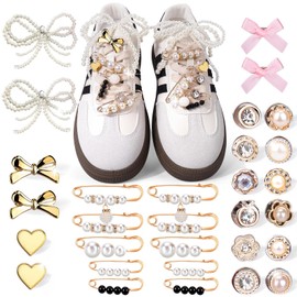 AiScrofa 30PCS Shoe Charms for Sneakers - Lace Charms Contain Bows/Clips/Pins/Jewelry, Decoration and Shoe Jewelry for Sneakers (Whiet)
