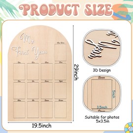 Kritkin My First Year Photo Board Baby Birthday Picture Frame 12 Monthly Wooden Photo Board 1st Birthday Decorations Baby Gift for Newborn Keepsake(29 x 19 Inch)