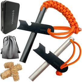 VVAAGG Magnesium Flint and Steel Fire Starter Kit, Flint Fire Starter Tool with Orange Paracord Landyard Handle and Striker, 3/8" x 4" Large Ferro Rod
