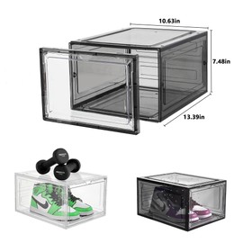 Attelite Upgrade 12pack Shoe Box Storage Containers,Thicken Sturdy Clear Stackable Plastic Shoe Organizer Box with Magnetic Door, Drop Front Shoe Box Sneakers X-Large