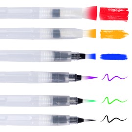 Water Brush Pens Pack of 6 Refillable Water Tank Brush Watercolour Brush Water Brush Pen for Watercolour Painting Labelling