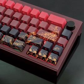 PBT 131 Keys Side Printed-Shine Through Dye-Sublimation Keycaps Red Ukiyo-e Keycaps for Cherry Gateron MX Switches Mechanical Keyboards