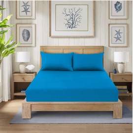 CHARKHAH Polycotton Fitted Sheet for Single Double King Super King Bed 200 Thread Count Anti Wrinkle Plain Bedding 25 cm Extra Deep Fitted Sheets Cover with Elastic Edges (Teal, Single)