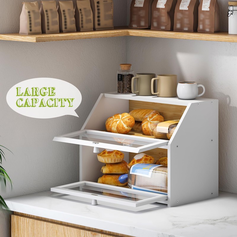 BMOSU Farmhouse Bread Box for Kitchen Countertop Bread box Double