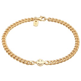 Kuzzoi Men's Silver Link Bracelet (5 mm) for Men Curb Bracelet and Smile Face Emoji Motif Gold-Plated 925 Sterling Silver Length 19 cm, Sterling Silver Yellow Gold