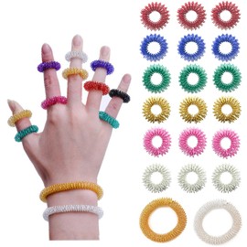 WUDQIJI Massageringe für finger 18 Stück Akupressurring Akupressur Ringe Set Massage Ring Anti Stress Finger Massage Ring Mit 2 Stk Armband Stressabbau für Akupressur Förderung der Durchblutung